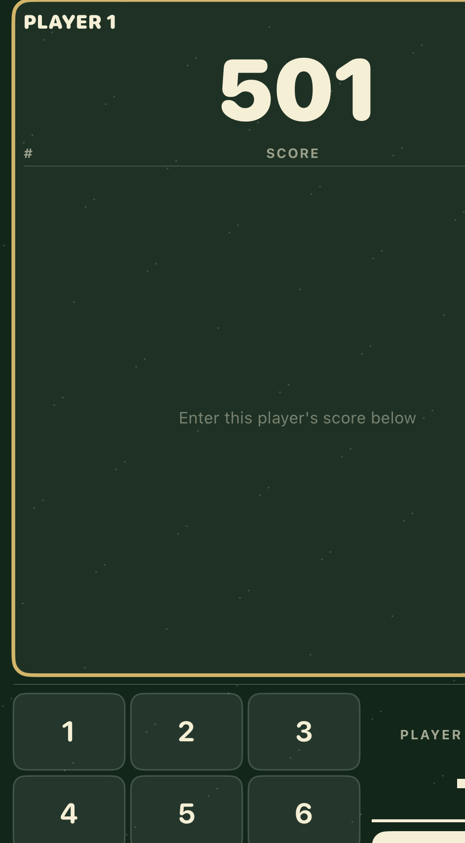 Chalk-it! scoring screen showing a traditional green darts chalkboard and large 501 score